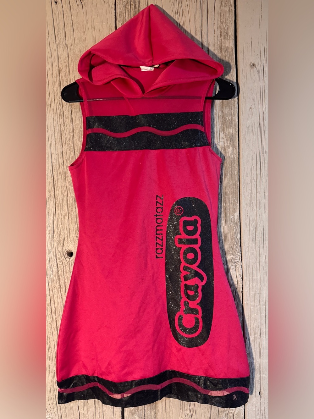 Crayola Woman Sz S Hooded Pink Sleeveless Dress with Black Sparkle Logo Costume